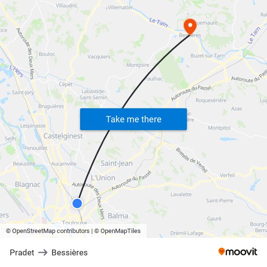 Pradet to Bessières map