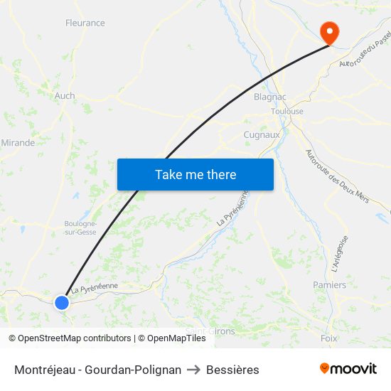 Montréjeau - Gourdan-Polignan to Bessières map