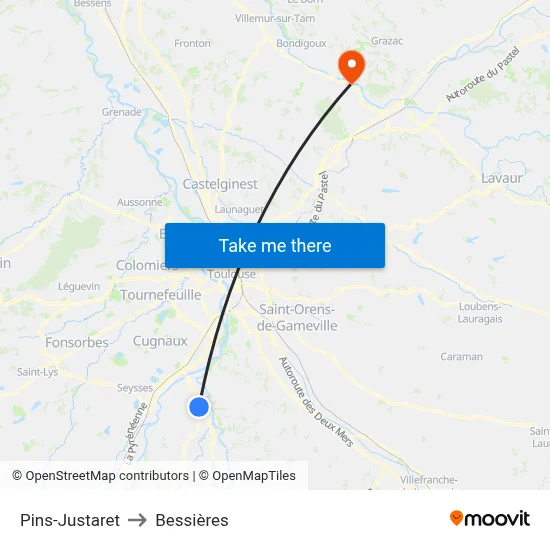 Pins-Justaret to Bessières map