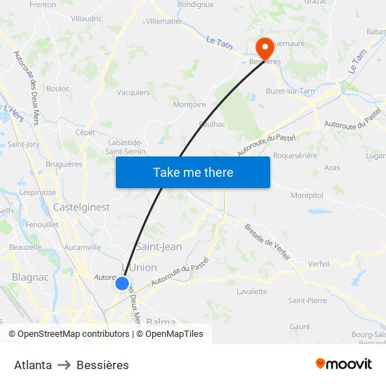 Atlanta to Bessières map