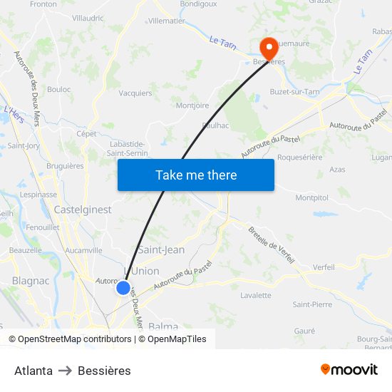 Atlanta to Bessières map