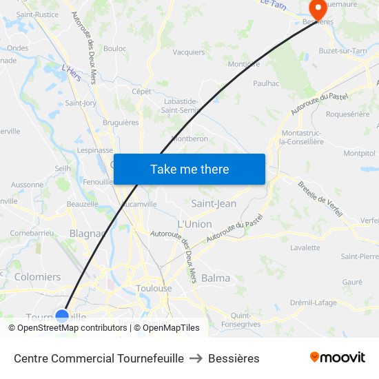 Centre Commercial Tournefeuille to Bessières map