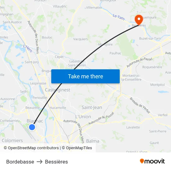 Bordebasse to Bessières map