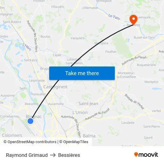 Raymond Grimaud to Bessières map