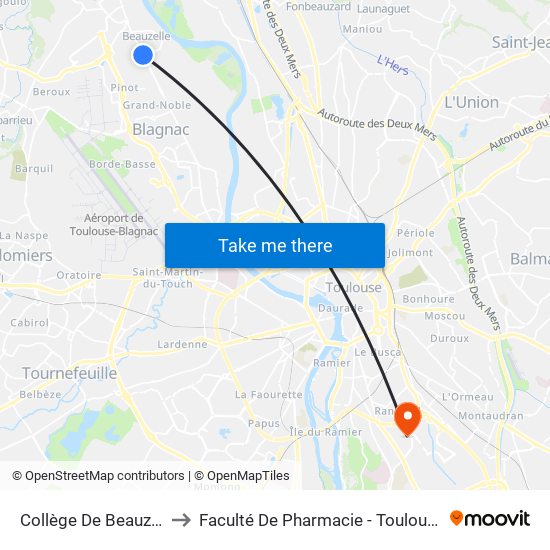 Collège De Beauzelle to Faculté De Pharmacie - Toulouse III map
