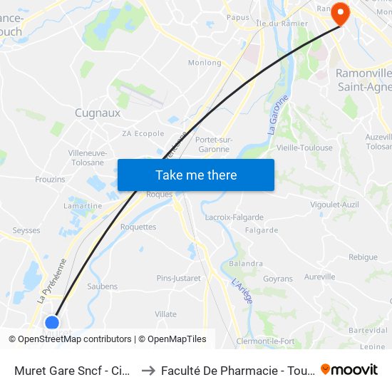 Muret Gare Sncf - Cimetière to Faculté De Pharmacie - Toulouse III map