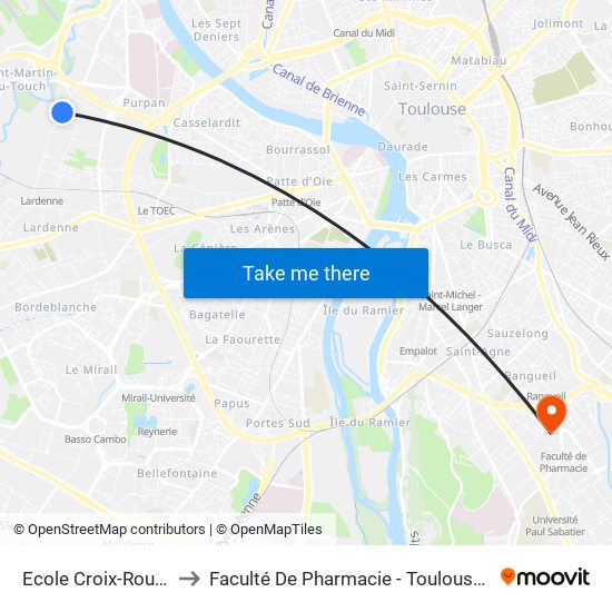 Ecole Croix-Rouge to Faculté De Pharmacie - Toulouse III map