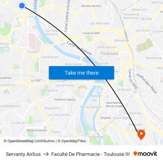 Servanty Airbus to Faculté De Pharmacie - Toulouse III map
