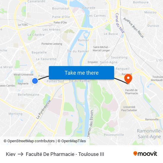 Kiev to Faculté De Pharmacie - Toulouse III map