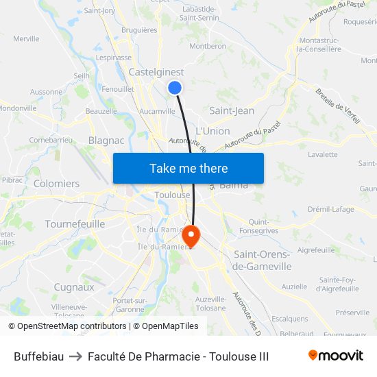 Buffebiau to Faculté De Pharmacie - Toulouse III map