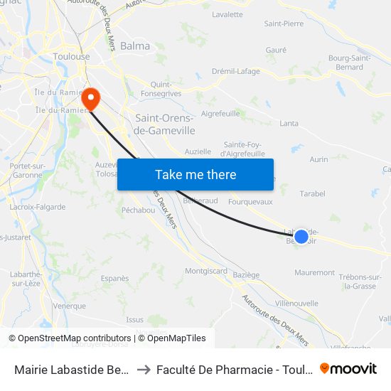 Mairie Labastide Beauvoir to Faculté De Pharmacie - Toulouse III map