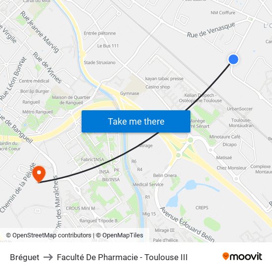 Bréguet to Faculté De Pharmacie - Toulouse III map