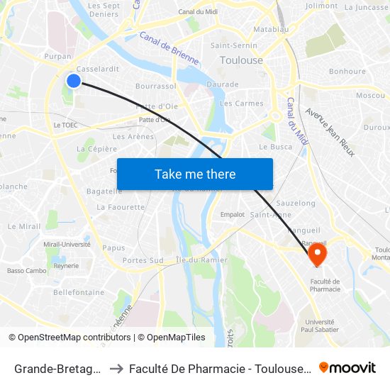 Grande-Bretagne to Faculté De Pharmacie - Toulouse III map