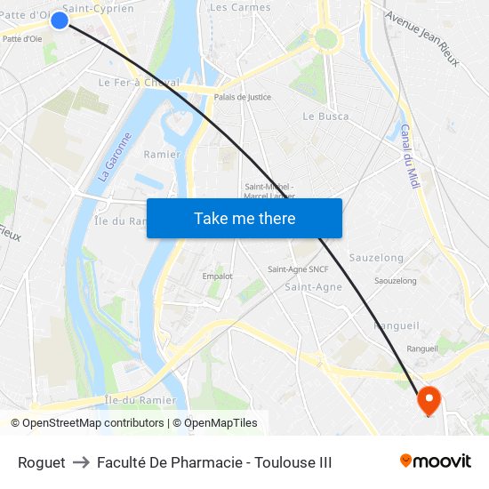 Roguet to Faculté De Pharmacie - Toulouse III map