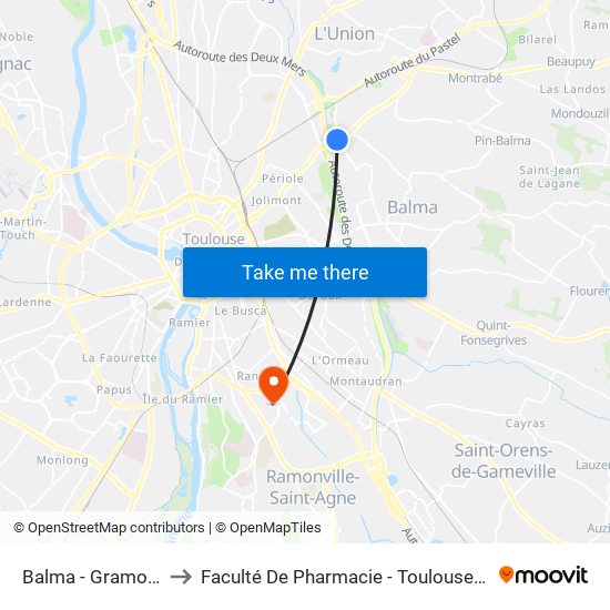 Balma - Gramont to Faculté De Pharmacie - Toulouse III map