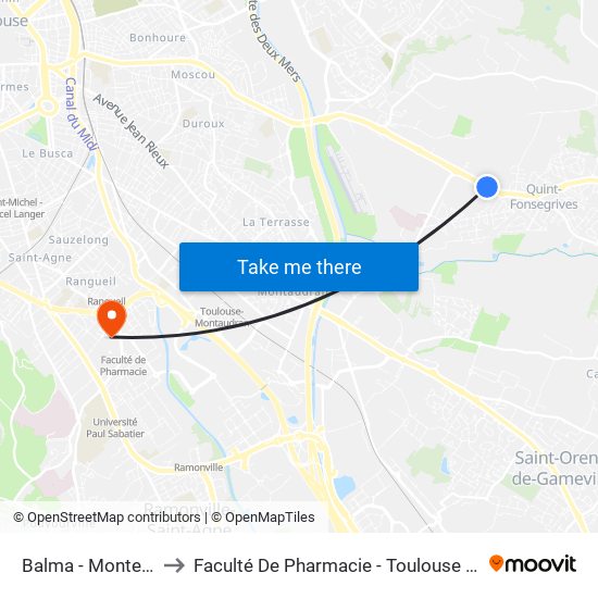 Balma - Montels to Faculté De Pharmacie - Toulouse III map