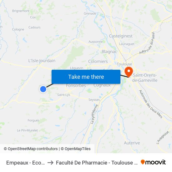 Empeaux - Ecole to Faculté De Pharmacie - Toulouse III map