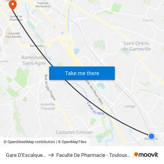 Gare D'Escalquens to Faculté De Pharmacie - Toulouse III map