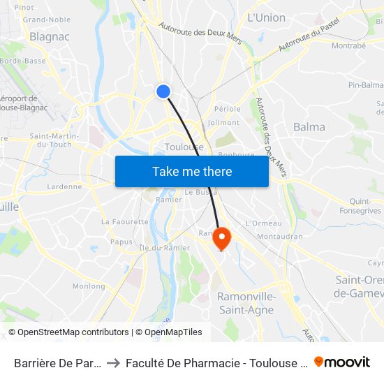 Barrière De Paris to Faculté De Pharmacie - Toulouse III map