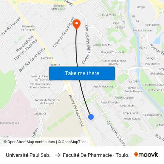 Université Paul Sabatier to Faculté De Pharmacie - Toulouse III map