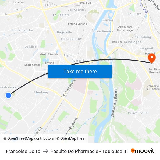 Françoise Dolto to Faculté De Pharmacie - Toulouse III map