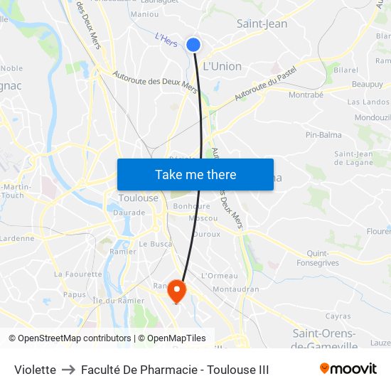 Violette to Faculté De Pharmacie - Toulouse III map