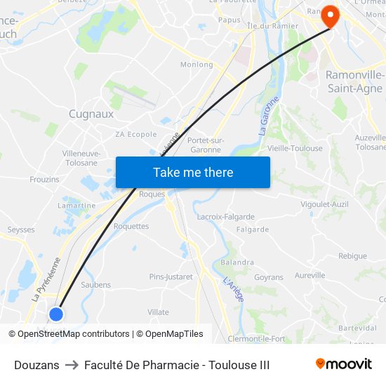 Douzans to Faculté De Pharmacie - Toulouse III map