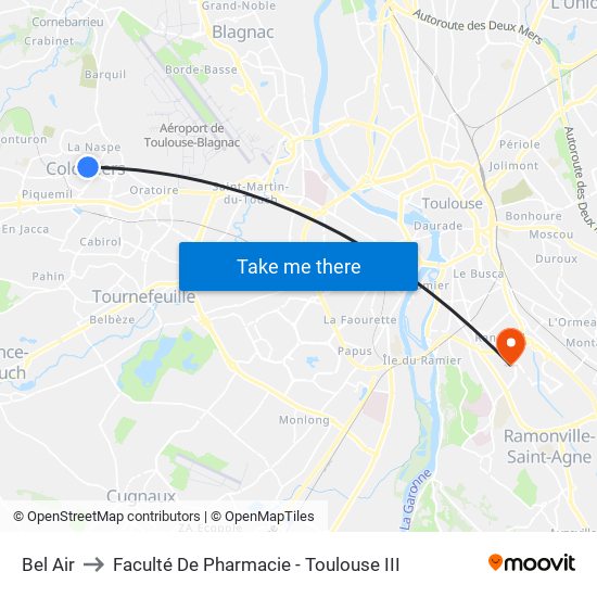Bel Air to Faculté De Pharmacie - Toulouse III map