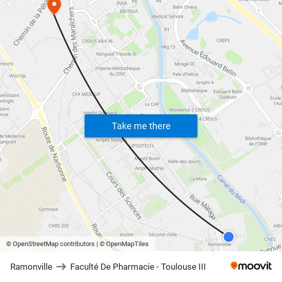 Ramonville to Faculté De Pharmacie - Toulouse III map