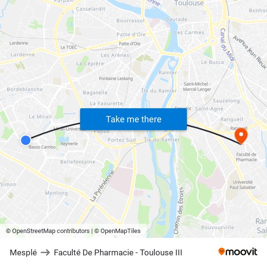 Mesplé to Faculté De Pharmacie - Toulouse III map