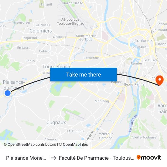 Plaisance Monestié to Faculté De Pharmacie - Toulouse III map
