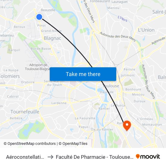 Aéroconstellation to Faculté De Pharmacie - Toulouse III map