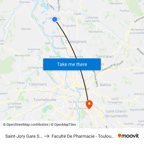 Saint-Jory Gare Sncf to Faculté De Pharmacie - Toulouse III map