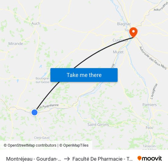 Montréjeau - Gourdan-Polignan to Faculté De Pharmacie - Toulouse III map