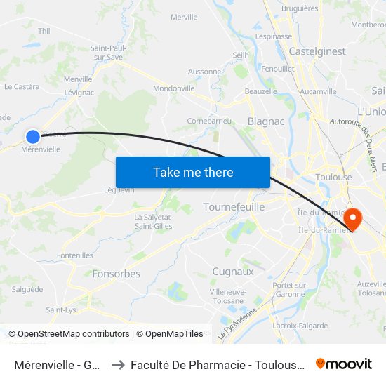 Mérenvielle - Gare to Faculté De Pharmacie - Toulouse III map