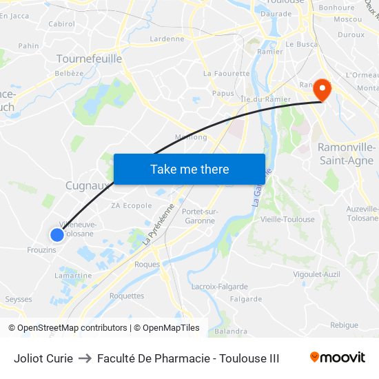 Joliot Curie to Faculté De Pharmacie - Toulouse III map