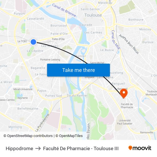 Hippodrome to Faculté De Pharmacie - Toulouse III map