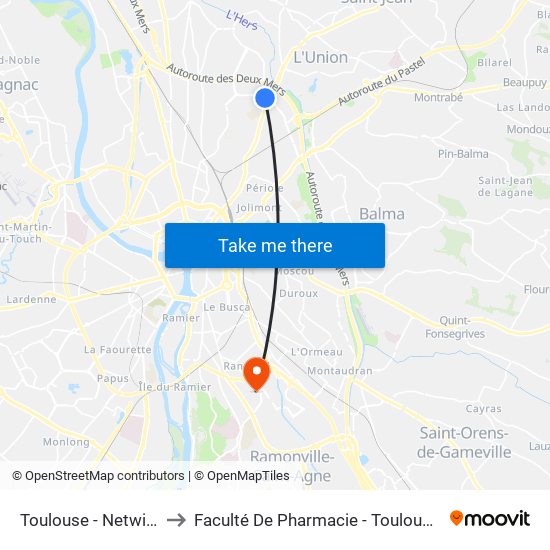 Toulouse - Netwiller to Faculté De Pharmacie - Toulouse III map