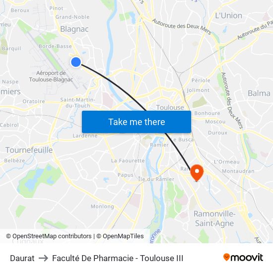 Daurat to Faculté De Pharmacie - Toulouse III map