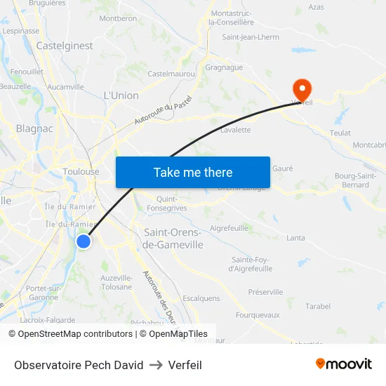 Observatoire Pech David to Verfeil map