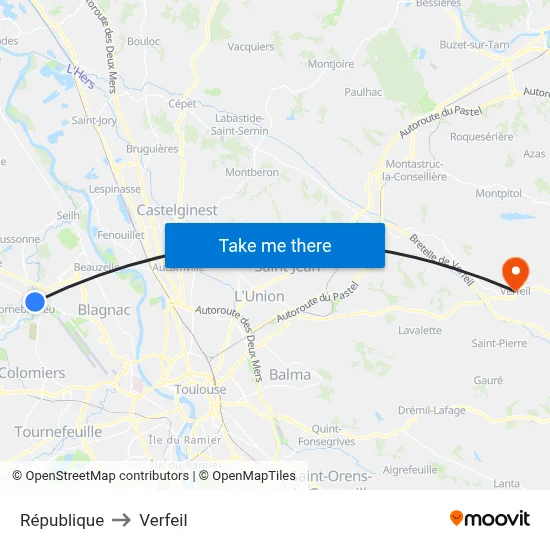 République to Verfeil map