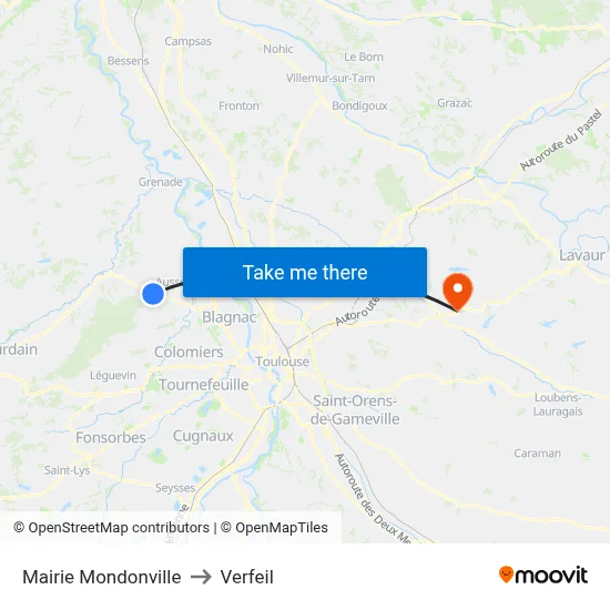 Mairie Mondonville to Verfeil map