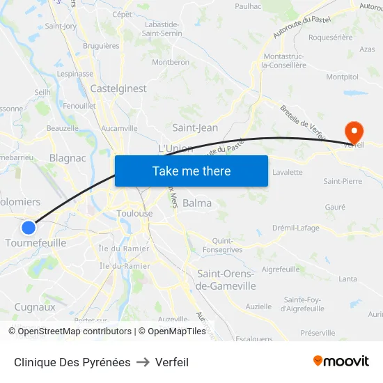 Clinique Des Pyrénées to Verfeil map