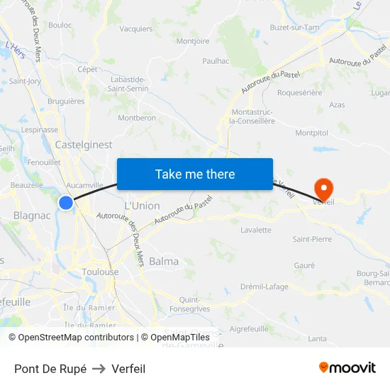 Pont De Rupé to Verfeil map