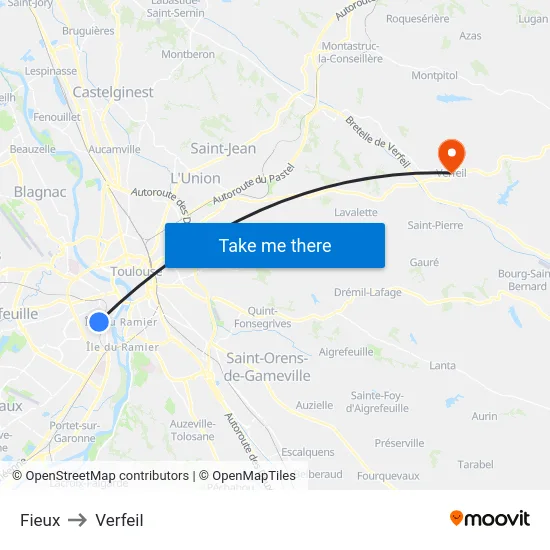 Fieux to Verfeil map
