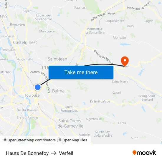 Hauts De Bonnefoy to Verfeil map