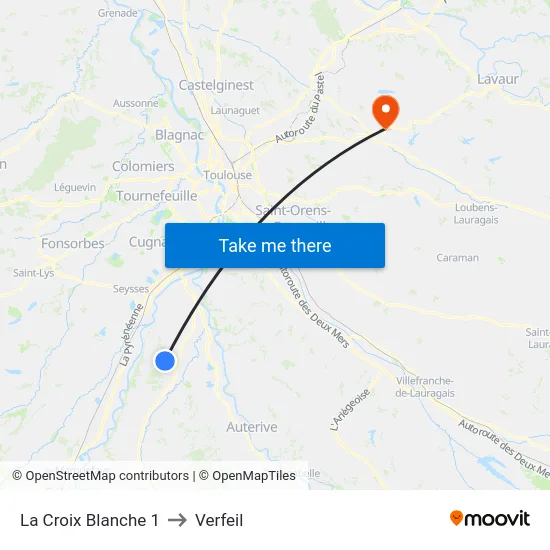 La Croix Blanche 1 to Verfeil map