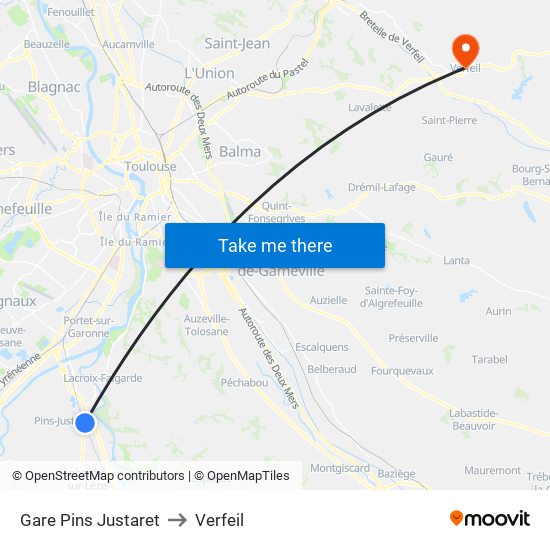 Gare Pins Justaret to Verfeil map