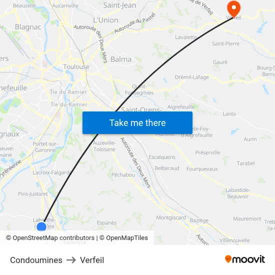 Condoumines to Verfeil map