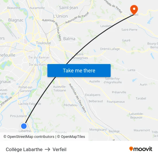 Collège Labarthe to Verfeil map